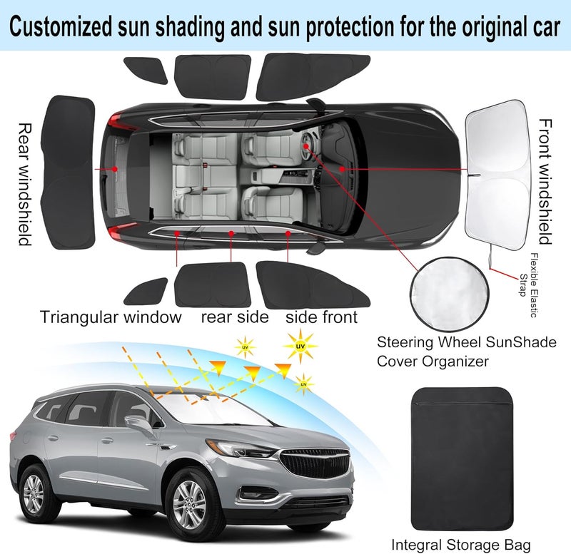 LHFLIVE 8PCS Windshield Sun Shade Custom Fit for 2018-2024 Buick Enclave Accessories Foldable Sunshade Side Rear Window Shade Cover Full Set Privacy Protection Keeps Car Cool - Image 3